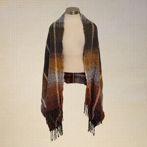Studio Patterned Shawl Scarf Acrylic Cozy Warm Fringe Ends Autumn Layering